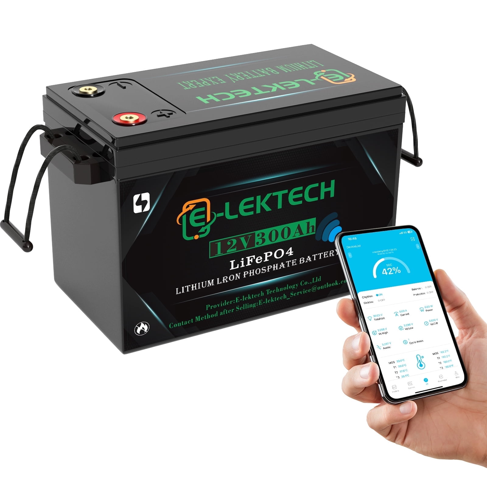 12V 300Ah LiFePO4 Lithium Battery with APP, Built-in 200A BMS, 4000-10000 Cycles, Perfect for RV, Solar, Marine, Camping, Off-Grid, Trolling motor