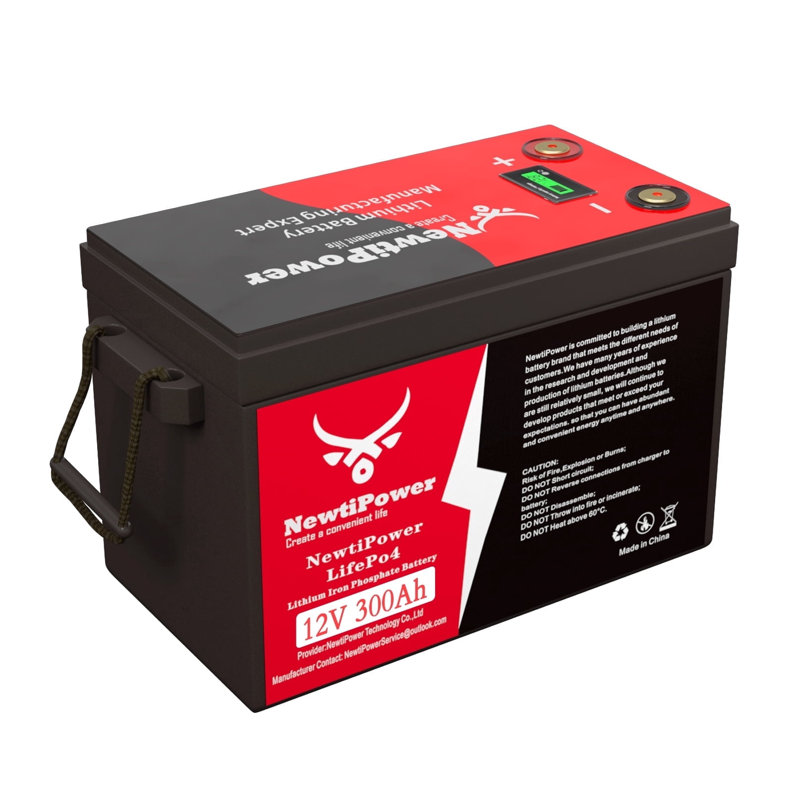 NewtiPower 12V 300Ah Smaller LiFePO4 Lithium Battery,200A BMS,10000+ Cycle for RV and Power Storage
