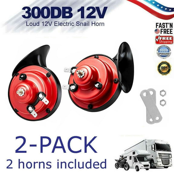 12V 300dB Automotive Super Train Horn for Trucks SUV Car Boat Motorcycle, Red, 2 Piece