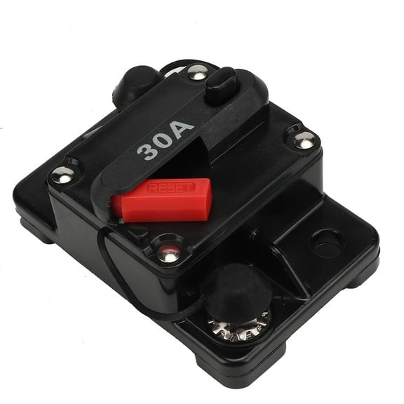 12V 30A Car Stereo Audio Resettable Inline Circuit Breaker Self Recovery Fuse Block Inverter Waterproof Manual Reset Protect Audio Video System 30 Amps