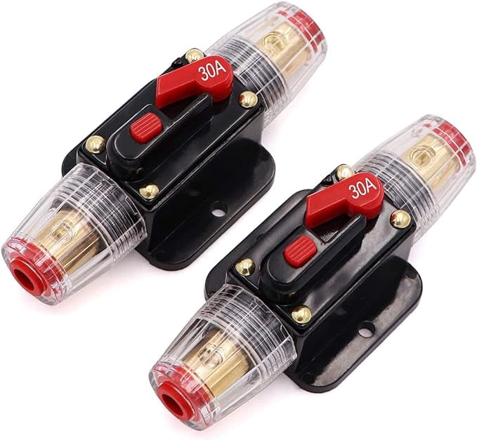 12V 30A Circuit Breaker Reset Fuse PowMr Reset,Audio Inline Fuse Holder 30 amp with Manual Reset for Car Audio, Stereo Switch and Solar Inverter System (2 Pack)
