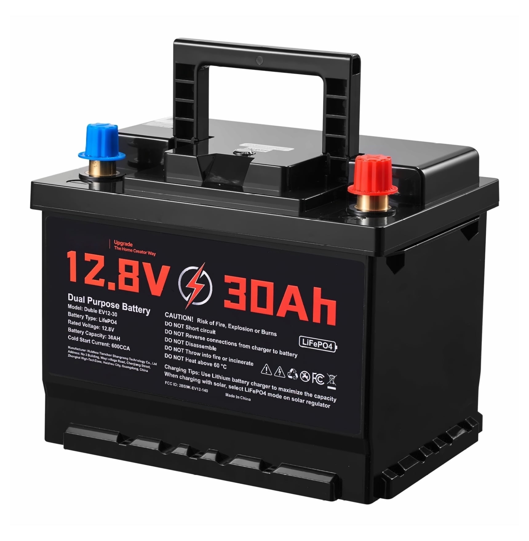 12V 30Ah LiFePO4 Battery, 600 CCA Group 47, Dual Purpose Lithium Car Battery, Start-Stop & Deep Cycle, Bluetooth, Engine Starting, Trolling Motor