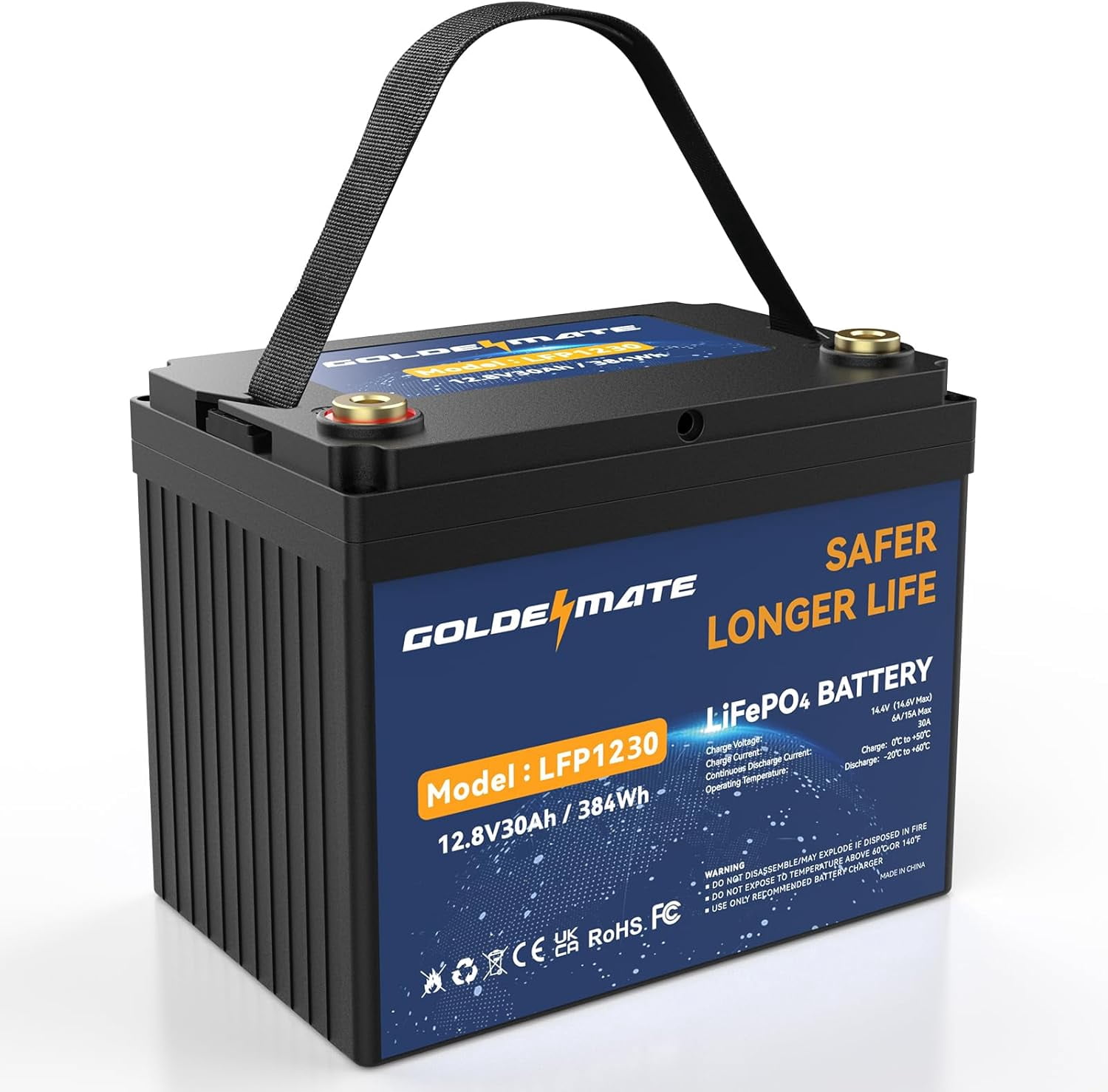 12V 30Ah Lithium LiFePO4 Deep Cycle Battery, 5000+ Cycles Lithium Iron Phosphate Rechargeable Battery for Solar, Fish Finder, Marine, RV/Outdoor Camping, Power Wheelchairs