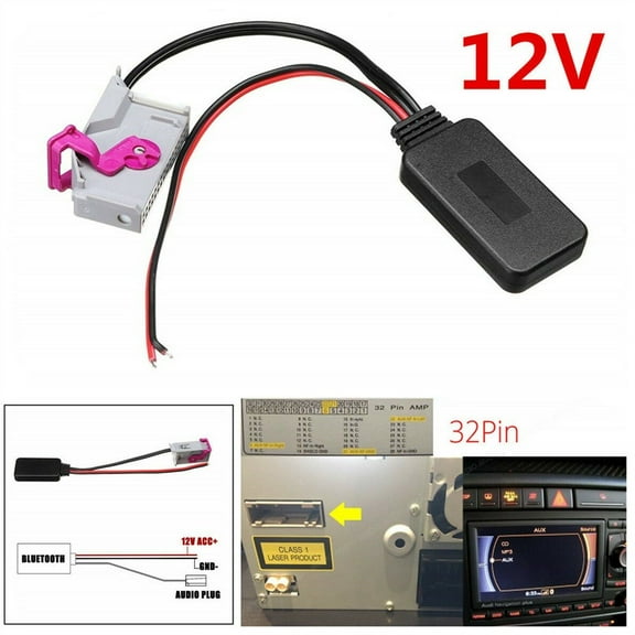 12V 32 Pin Plastic Bluetooth Adapter Aux Cable For A3 A4 A6 A8 TT R8 RNS-E