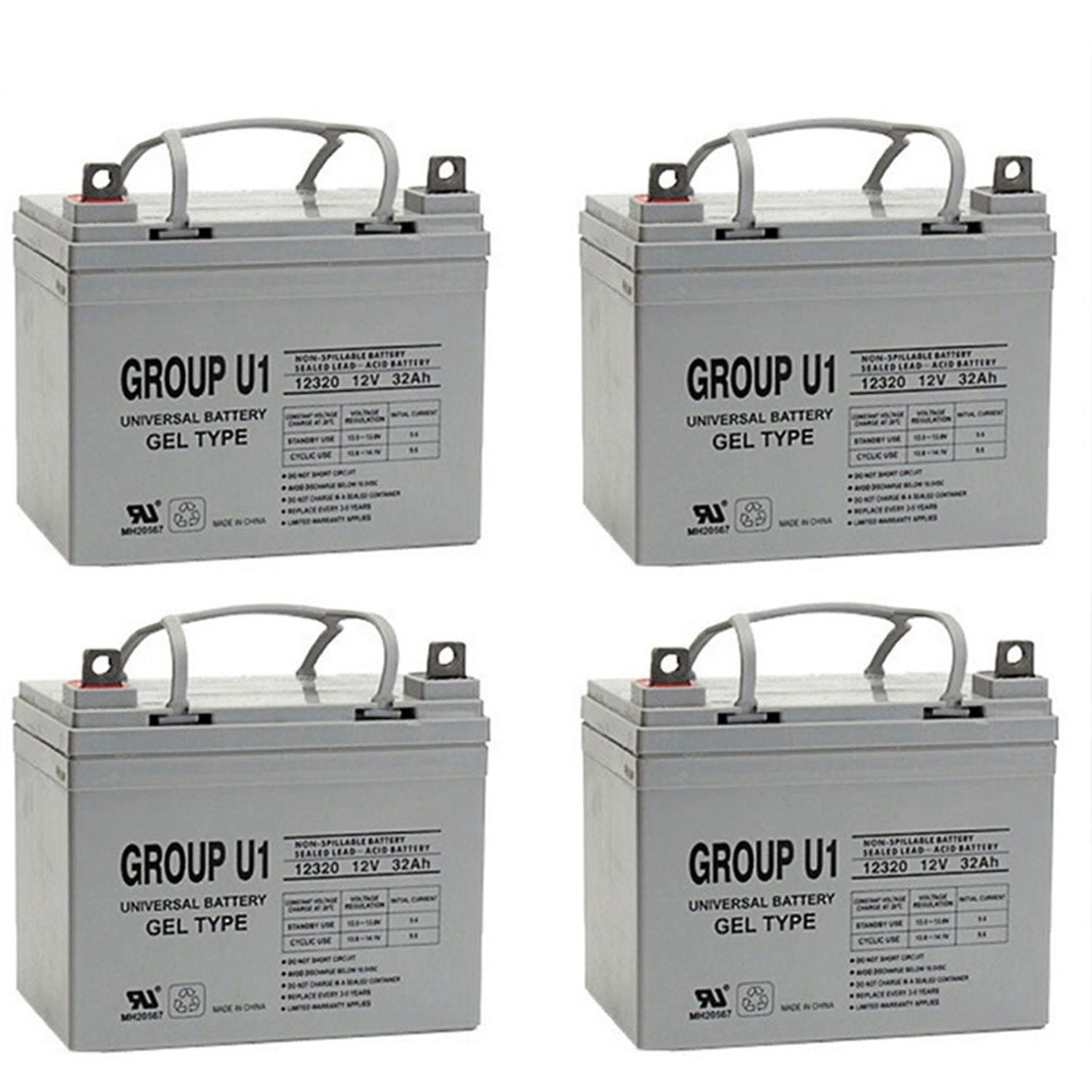12V 32Ah U1 Gel Replacement Battery for Golf Cart - 4 Pack