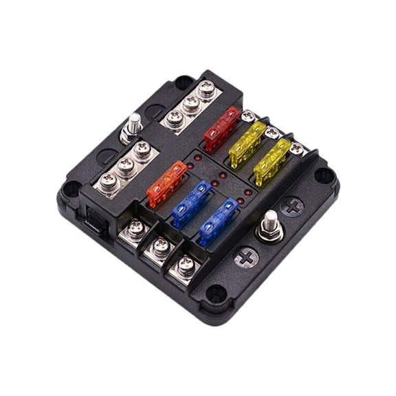 12V 32V Power Distribution 6 Way Fuse Box with LED Indicator, Car Boat Marine Vehicle Circuit Panel, PBT Plastic Cover, 100A Input