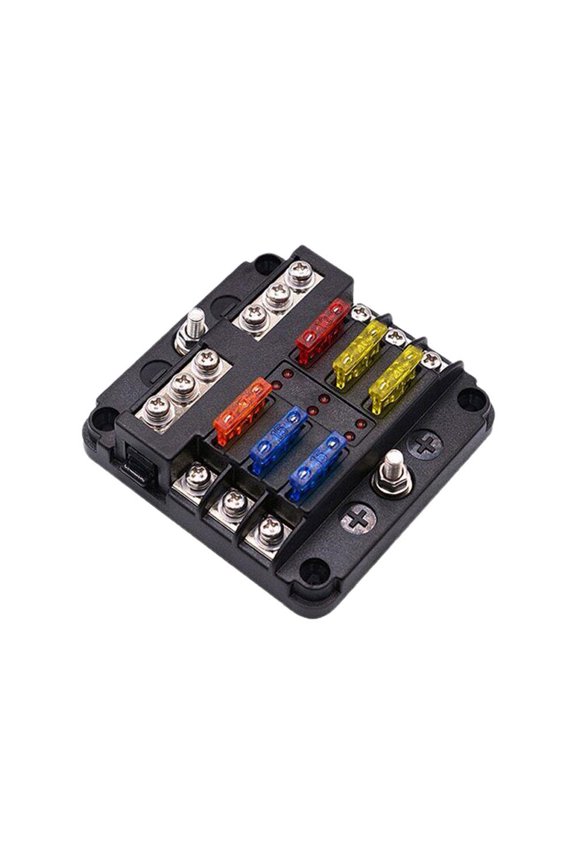 12V 32V Power Distribution 6 Way Fuse Box with LED Indicator, Car Boat Marine Vehicle Circuit Panel, PBT Plastic Cover, 100A Input