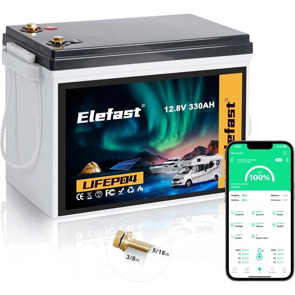 12V 330AH Lithium Battery,12.8V Lithium RV Battery with Bluetooth and 200A BMS,Max 4224wh,Deep Cycle 8000+,Perfect for RV,Off-Grid System,Home storage