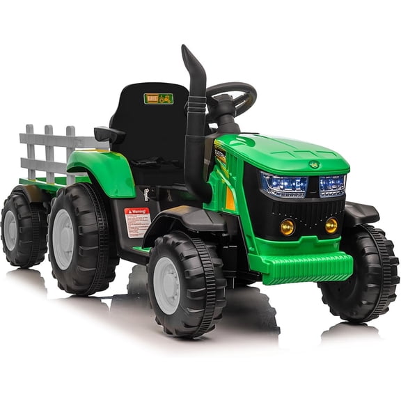 12V 35W Dual Motor Ride-On Tractor with Detachable Trailer, 2-Speed Adjustment, 2.4G Parental Remote Control, Non-Slip Wheels, LED Headlights, Bluetooth & MP3 Music, Air Horn