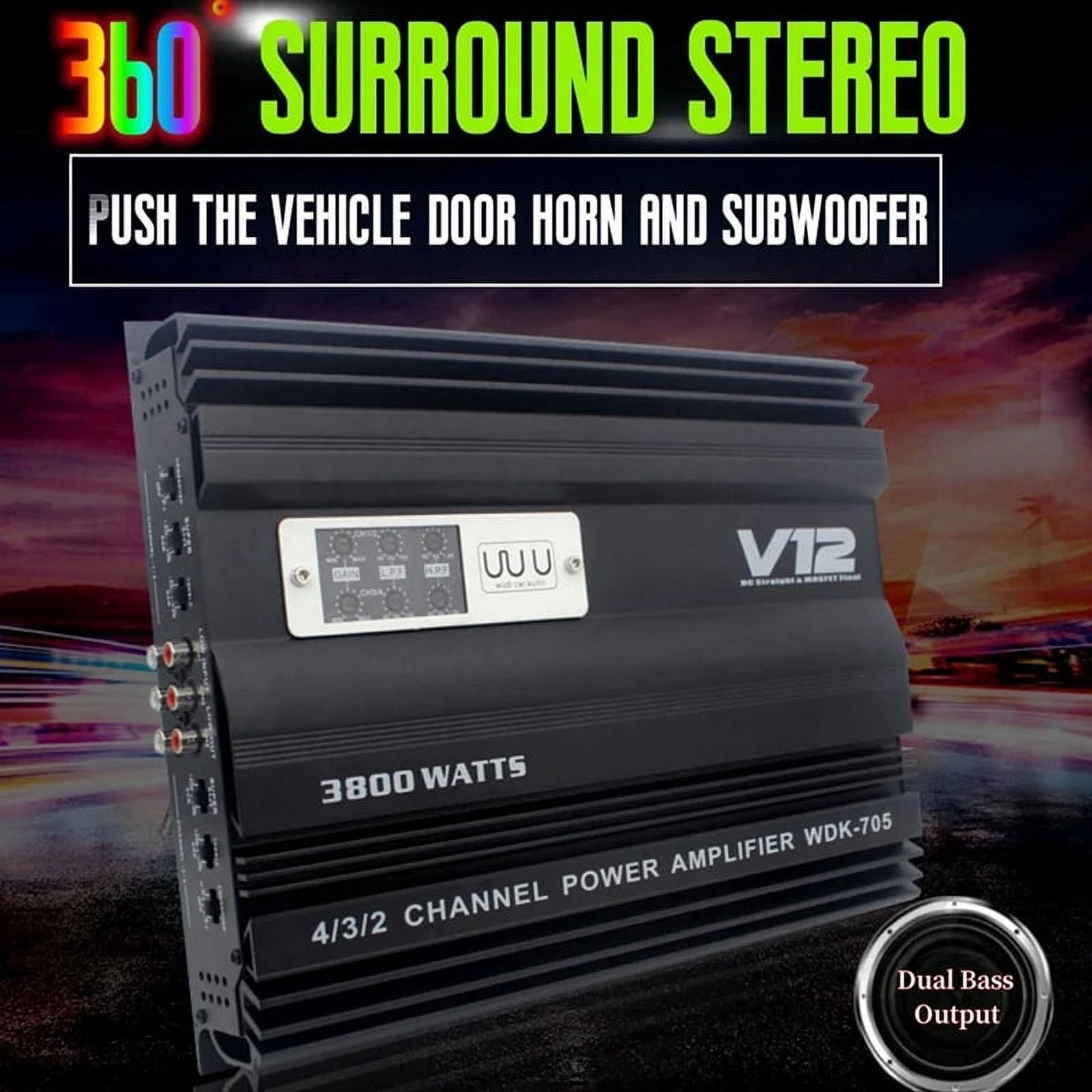12V 3800W Car Audio Amplifier High Power Dual Bass Output Cart 4 Channel Audio Speaker Subwoofer Amplifier