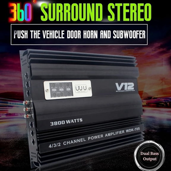 12V 3800W Car Audio Amplifier High Power Dual Bass Output Cart 4 Channel Audio Speaker Subwoofer Amplifier