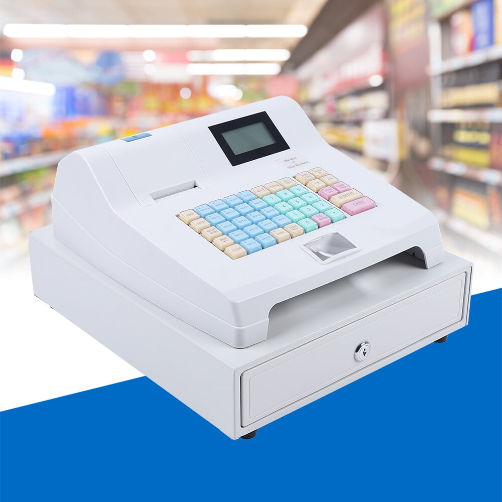 12V/3A White 48Key Desktop Electronic Cash Register POS Casher Digital ...
