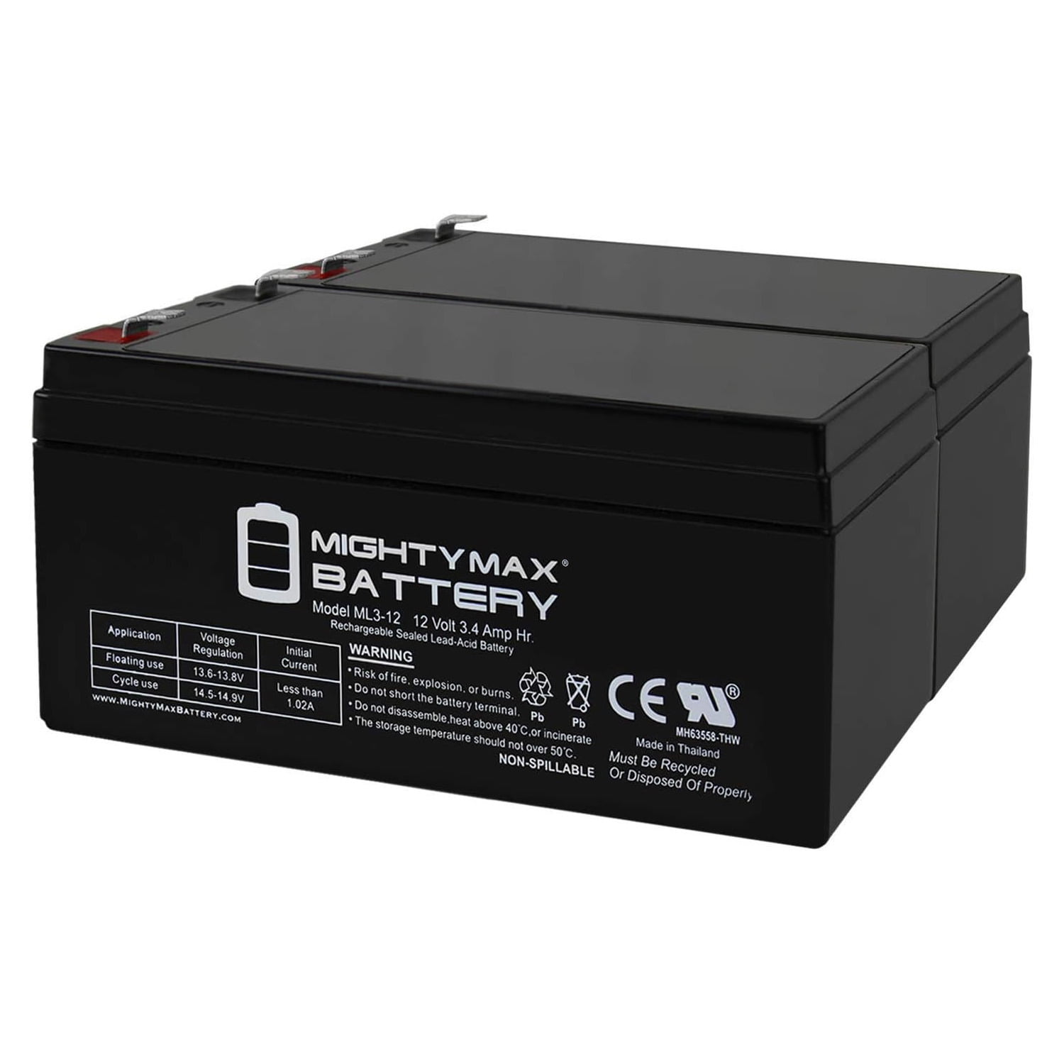 12V 3AH SLA Battery Replaces Sonnenschein CR123.3, S1234P1 - 2 Pack