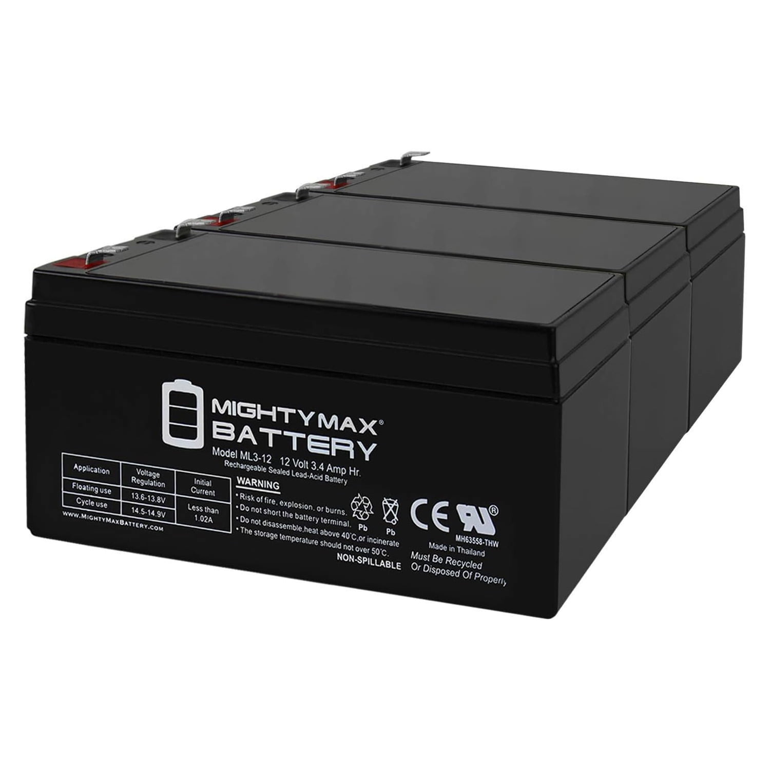 12V 3AH SLA Battery Replaces Sonnenschein CR123.3, S1234P1 - 3 Pack
