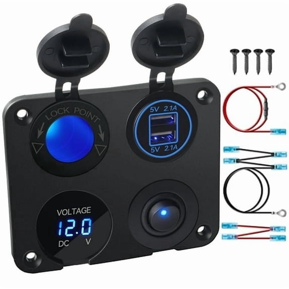 XUKEY Dual USB Charger Cigarette Lighter Socket Voltmeter Voltage Switch On/Off Panel