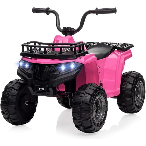 12V 4‑Wheeler ATV Ride‑On Vehicle, High & Low Speed Modes, 1.8 MPH Max Speed, surface‑patterned Tires, LED Lights, USB & Music Playback, Dual‑Motor Powered Recreational Quad,Pink