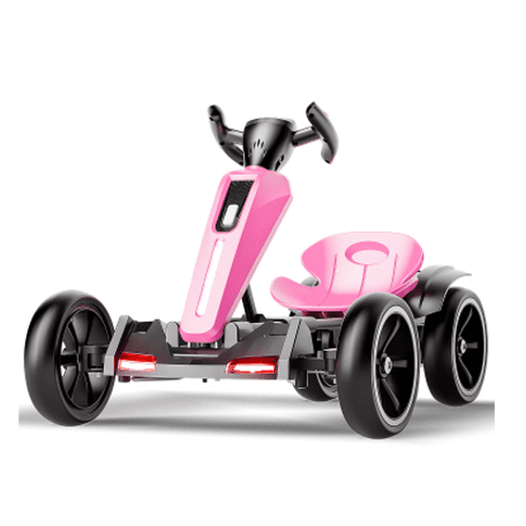 Kids 12V Electric Go Kart Ride-On Toy Car, Adjustable Seat, 4 EVA Wheels, Music & LED Lights, Max Load 88 lbs, Ages 3-8 (Magenta)