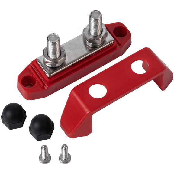 12V-48V Battery Terminal Block With Cover 150A Heavy-Duty Power Connector Dual-Path Cable Junction For RV Motorcycle Off-Road Vehicle Plastic Construction Dust-Proof Protective(8MM Red)
