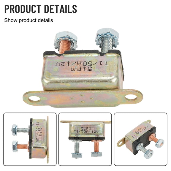 12V 50A Auto Automatic Fuse Reset Circuit Breaker Copper Stud Bolt