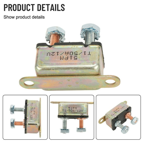 12V 50A Auto Automatic Fuse Reset Circuit Breaker Copper Stud Bolt