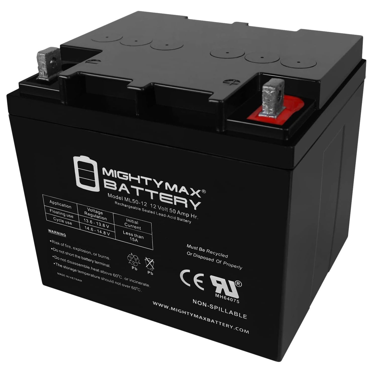 12V 50AH Replacement Battery for GS Portalac PE12V40, TEV12500