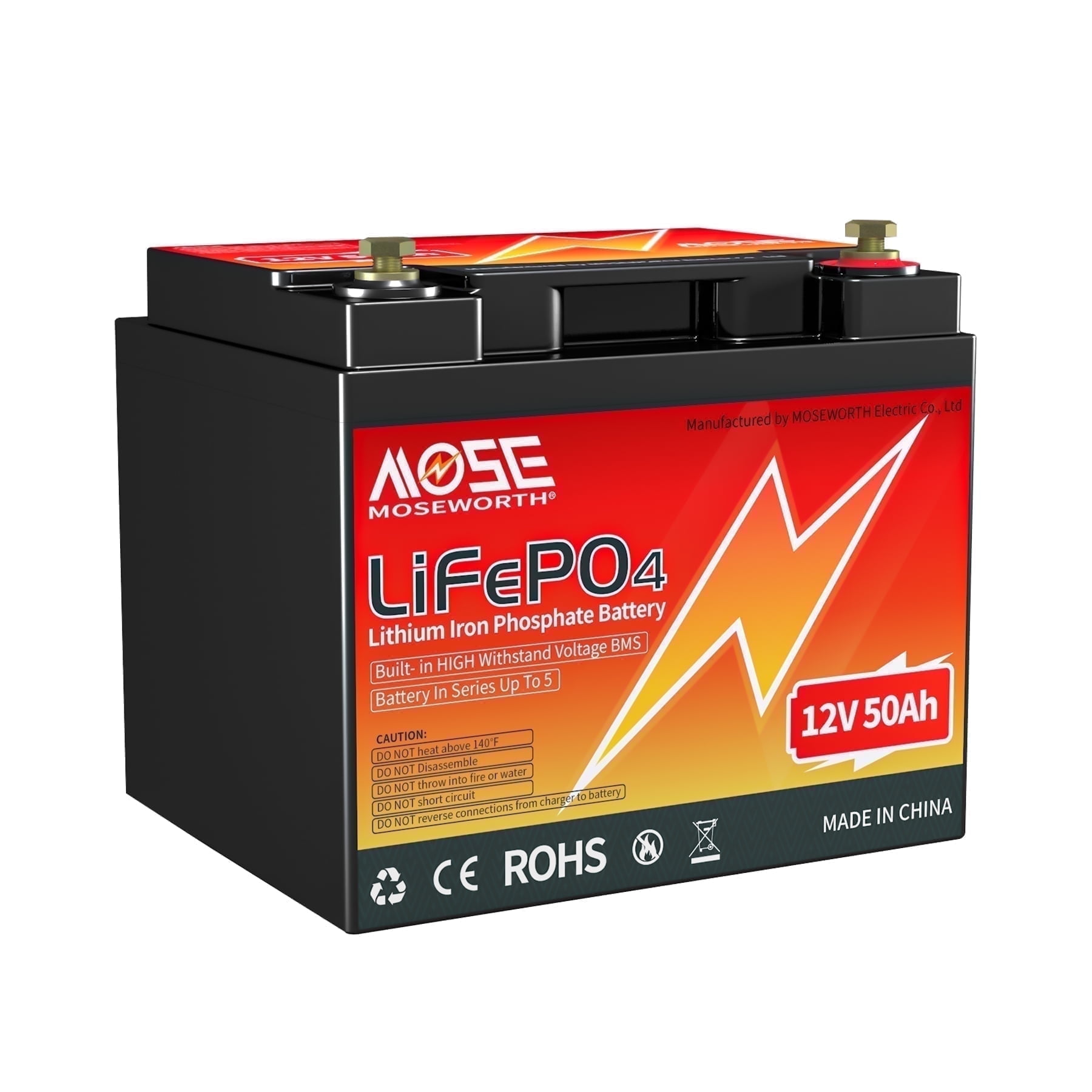 MOSEWORTH LiFePO4 12V Vehicle Battery, Top Post for RV Marine