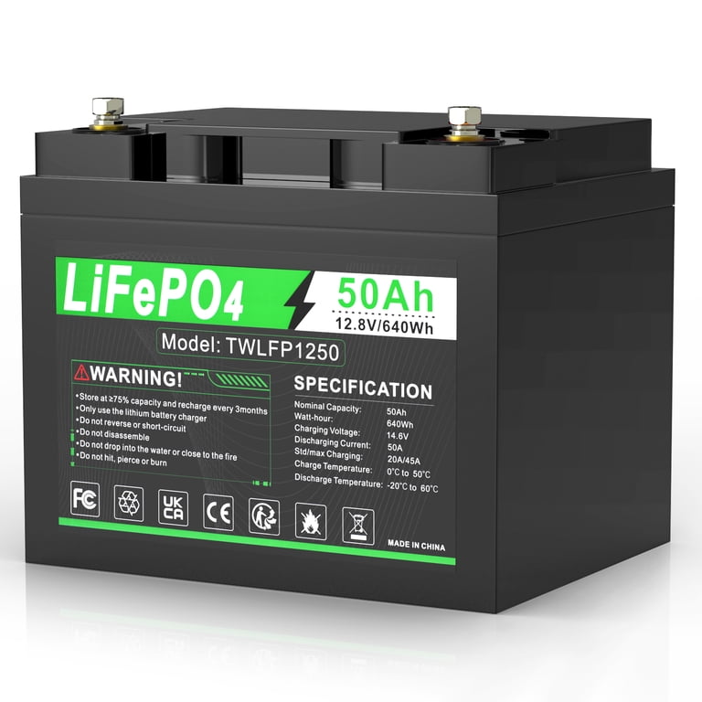 12V 50Ah LiFePO4 Battery, 12.8V 640W LiFePO4 Lithium-Iron Battery 