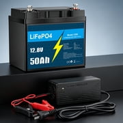 12V 50Ah LiFePO4 Lithium Battery with 10A Charger, Deep Cycle, for Trolling Motor