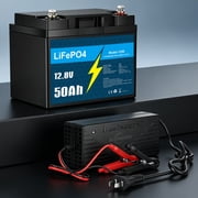 12V 50Ah LiFePO4 Lithium Battery with 20A Charger, Deep Cycle, for Trolling Motor