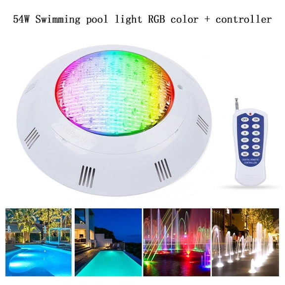 12V 54W Pool Light Underwater Color-Change LED Lights RGB IP68 with Remote (54W)