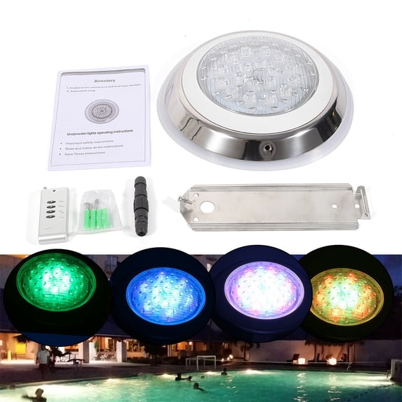 12V 54W RGB Underwater Light LED Swimming Pool Light Spa Lamp Stainless Remote for Swimming Pools, Ponds