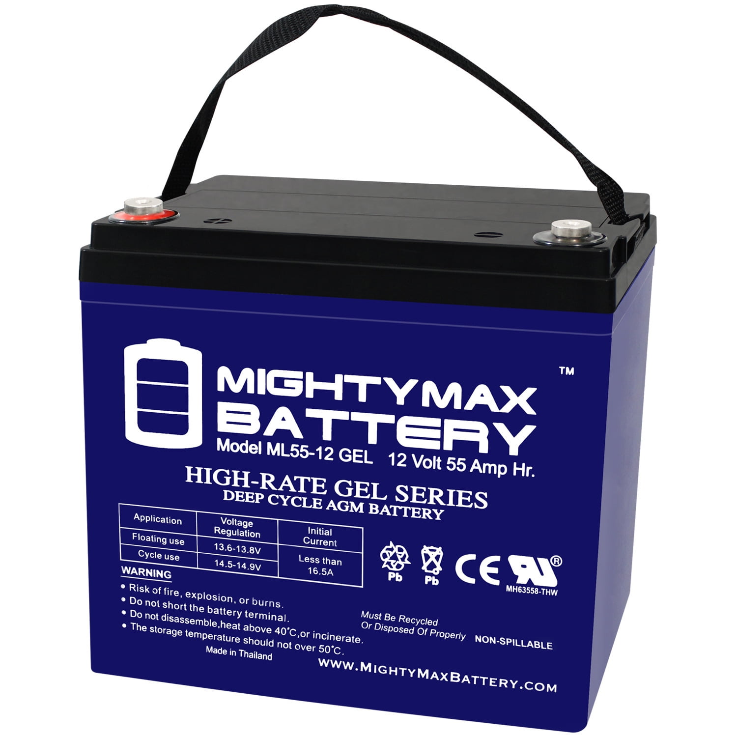 12V 55AH GEL Battery for Power Boat Pontoon Electric Trolling Motor