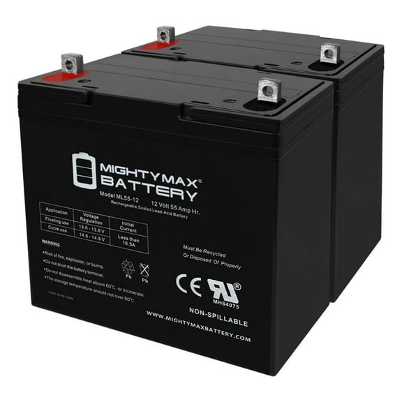 12V 55Ah Battery for Pride Mobility QUANTUM 1122 Powerchair - 2 Pack