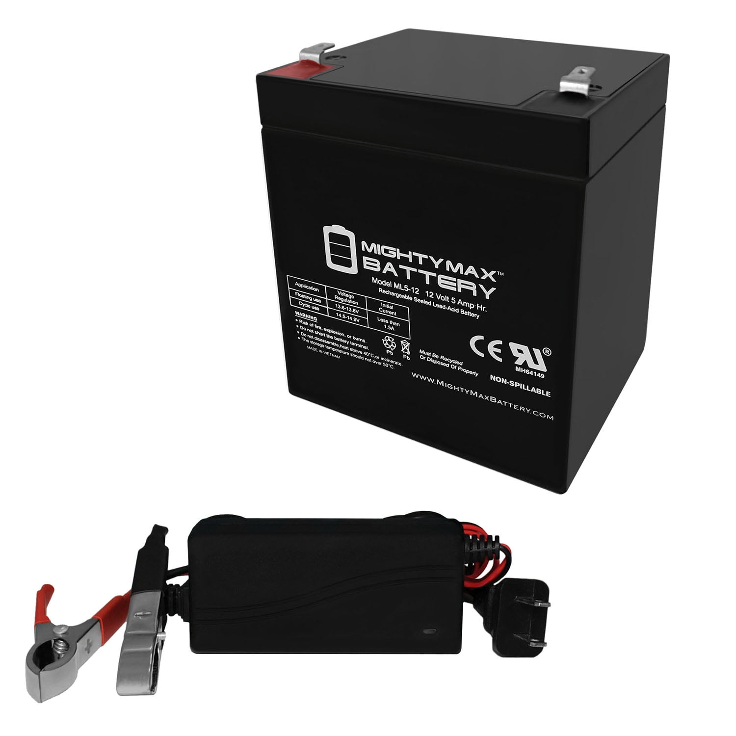 12V 5AH Replacement Battery Compatible With EP1240, WP42, PM125 + 12V 1Amp Charger