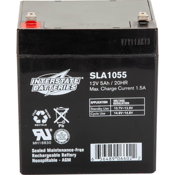 12V 5Ah Battery (F1 Terminal) SLA AGM VRLA Rechargeable Replacement for Alarms, Security, Garage Door Openers for Chamberlain, Genie, Liftmaster, Craftsman, Workhorse (SLA1055)