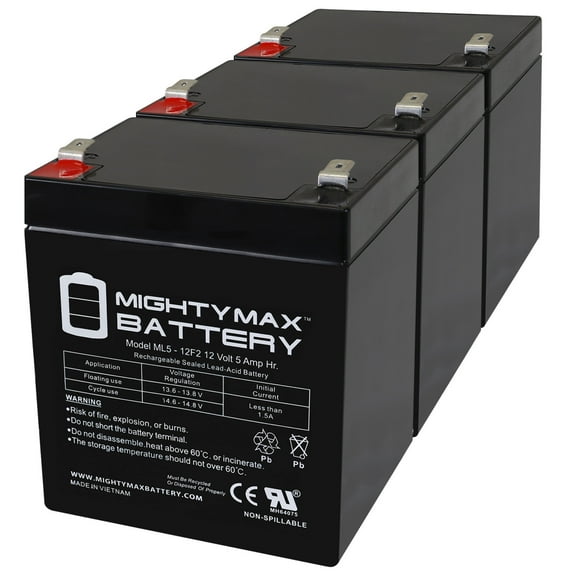 12V 5Ah F2 SLA Replacement Battery for Black Decker 243215 - 3 Pack