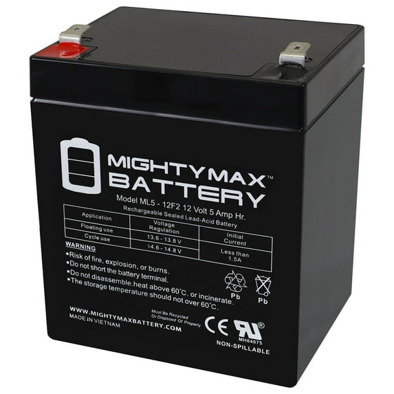 12V 5Ah F2 SLA Replacement Battery for FP1240, FP1245, FP1250