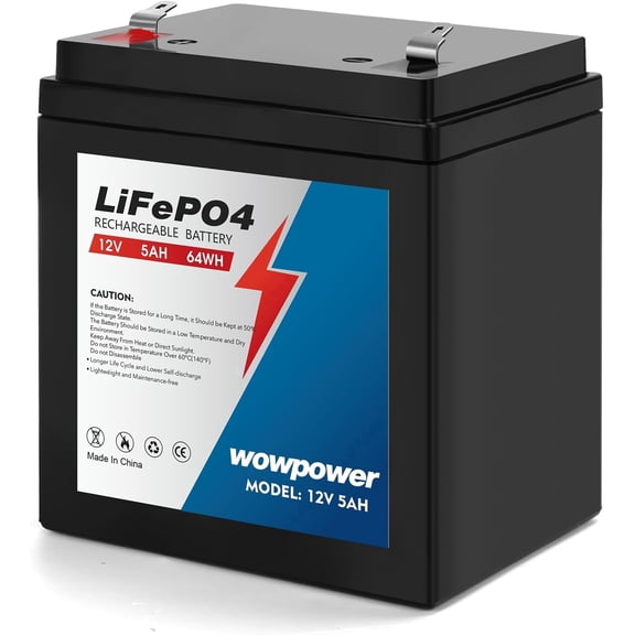 12V 5Ah Lithium LiFePO4 Deep Cycle Battery 2 Pack, 2000+ Cycles 12 Volt Rechargeable Battery for Alarm System, Chamberlain 41A6357-1/ LiftMaster 485LM 8550W/ Craftsman 4228 Garage Door Opener