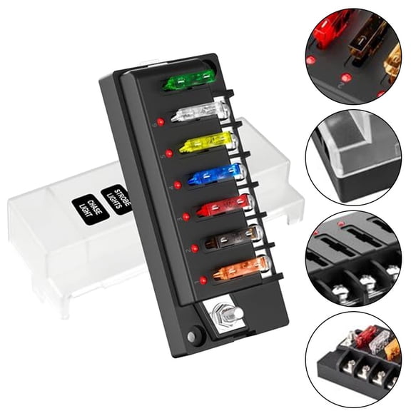 12V 6-Circuit Waterproof Fuse Block Panel with LED Indicators for Car, Boat, Truck, RV, and Marine Electrical Systems