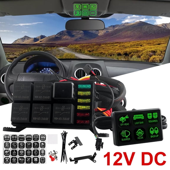 12V 6 Gang Circuit Control Switch Panel with LED Indicator for Car RV Boat Marine LED Light Bar