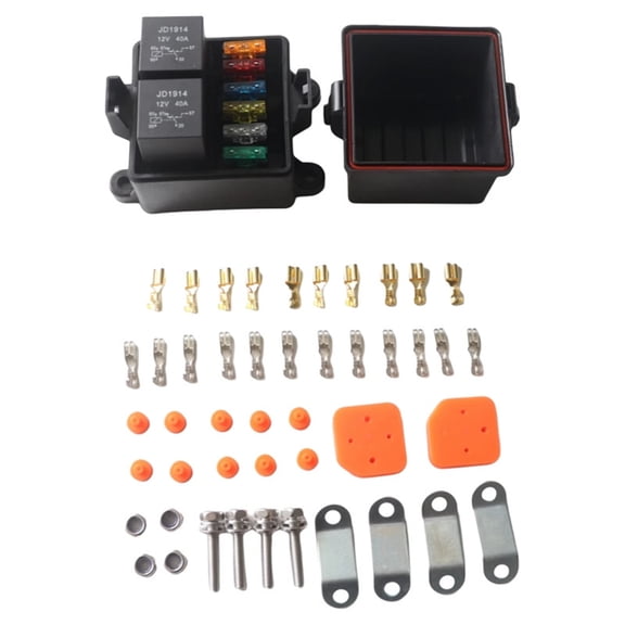 12V 6-Way Fuse Relay Box With 4-Pin 40A Relays And Fuses For Car Truck