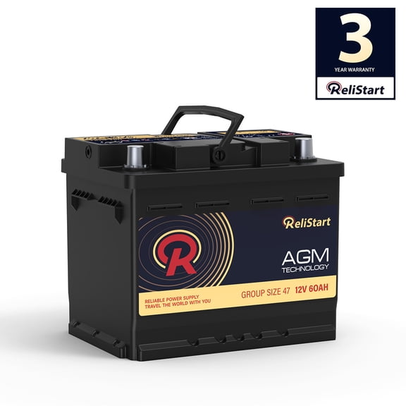 AGM Battery BCI Group 47 Car Battery-12V 60Ah H5 Size 47 Automotive Battery, 12V Start-Stop Rechargeable Auto Starting Power, Deep Cycle, 36 Months Warranty, 105RC, 680CCA