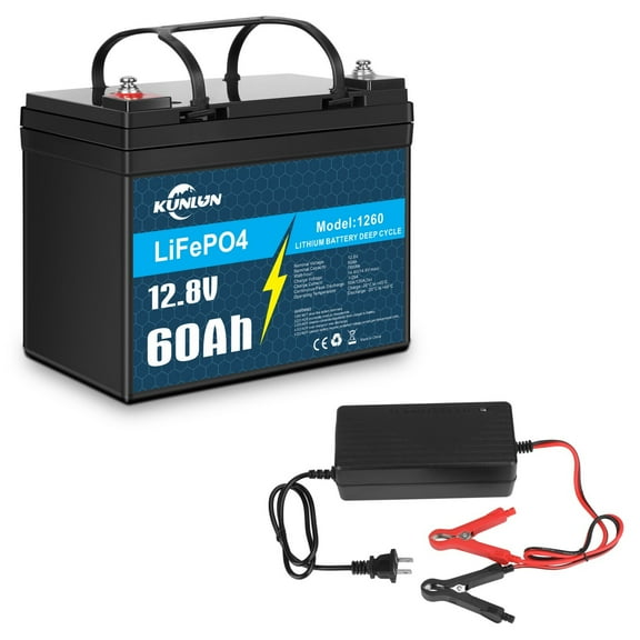 12V 60Ah LiFePO4 Lithium Battery with Charger, Deep Cycle, for Trolling Motor