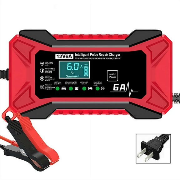 12V 6A Car Battery Charger Pulse Repair Smart Charge AGM Deep Cycle GEL Lead-Acid Charger for Auto Motorcycle