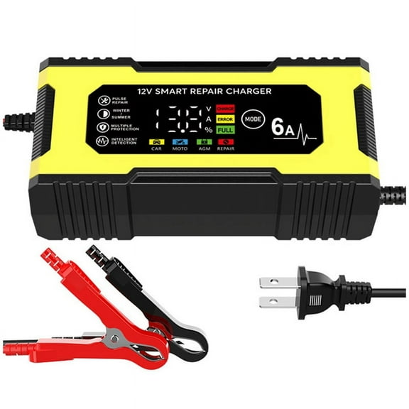 12V 6A Smart Repair Charger Pulse Repair LED Display Smart Fast Charge Lead-Acid Charger for Car Auto Motorcycle US Plug