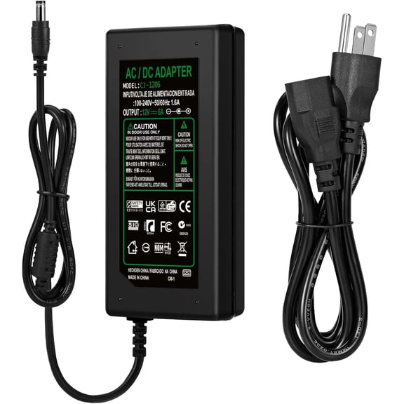 12V 6A power adapter, 72W / transformer 100-240V 50-60Hz to 12V 6A converter, with 5.5 x 2.5 plug, suitable for light strips, cameras, routers, monitors, and 12V devices below 72W