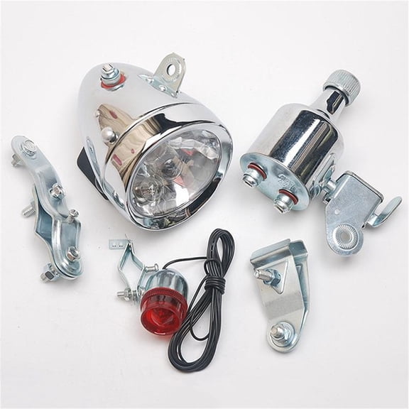 12V 6W Bicycle Friction Dynamo Generator With Head And Tail Lights, Self-Powered Bike Lighting Set For Commuting, Vintage Bikes, And Night Riding Safety,Silver