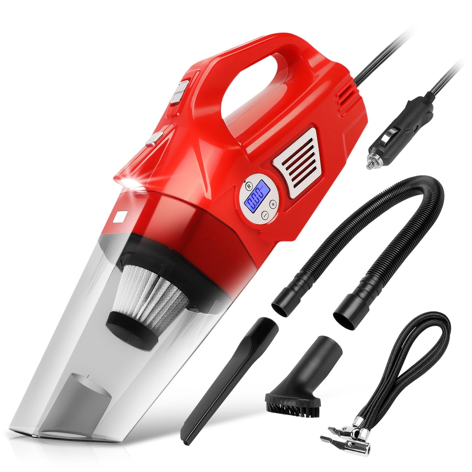12V 70W 2 IN 1 Portable Handheld Car Mini Corded Vacuum Cleaner & Air Compressor - Red
