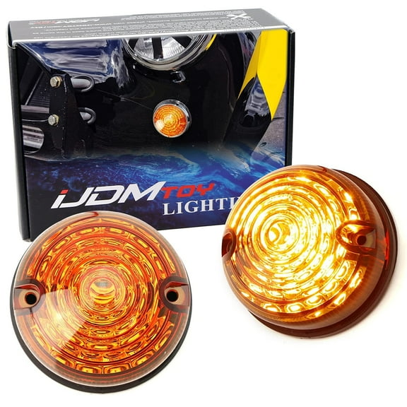 12V 70mm Round Dome Shape Flush Mount Amber Lens Amber Yellow LED Side Markers/Turn Signal/Reverse Backup Lamps, For Classic 50s 60s Car Caravan Truck Motorcycle, etc