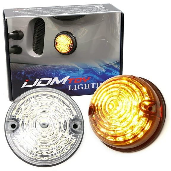 12V 70mm Round Dome Shape Flush Mount Clear Lens Amber Yellow LED Side Markers/Turn Signal/Reverse Backup Lamps, For Classic 50s 60s Car Caravan Truck Motorcycle, etc